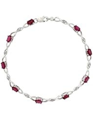 10k White Gold Braided Loop Tennis Bracelet w/ 0.05 Carat Brilliant Cut Diamonds & 2.25 Carats Oval Cut Created Ruby Stones, 1/8 in. (3.5mm) wide
