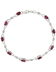 10k White Gold Braided Loop Tennis Bracelet w/ 0.05 Carat Brilliant Cut Diamonds & 2.25 Carats Oval Cut Created Ruby Stones, 1/8 in. (3.5mm) wide