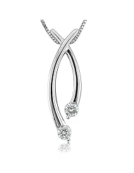 14k White Gold Ribbon Diamond Pendant Necklace (GH, I1-I2, 0.18 carat)