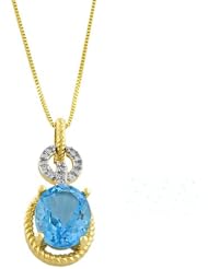 1 Carat Blue Topaz 14 Karat Yellow Gold Pendant Necklace (18 inch)