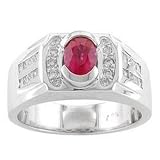 14K White Gold Man's Ruby and Diamond Ring