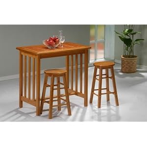 3pc Breakfast Table and Chairs Set with Tile Top in Fruitwood Finish