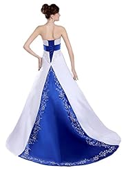 A-line Strapless Colorblocking Beaded Satin Wedding Dress  with a Chapel Train 