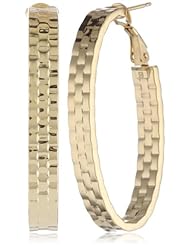 14k Yellow Gold Italian Fancy Basket Weave Pattern Oval Hoop Earrings