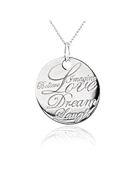 Bling Jewelry Sterling Silver Inspirational Words Disc Pendant Necklace 18in