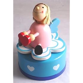 Wood clockwork angel design musical box