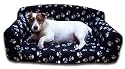 Standard Size Classic Dog Settee With Paw Print Design In Black Faux Fur From ExtraComfort 81x46x34cm (31.9x18.1x13.4 inches)