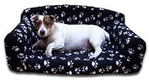 Standard Size Classic Dog Settee With Paw Print Design In Black Faux Fur From ExtraComfort 81x46x34cm (31.9x18.1x13.4 inches)