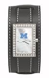 Michigan Wolverines Ladies Starlette Wide Black Leather Watch