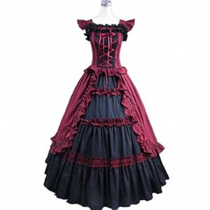 3Colors Shortsleeve Ruffles Masquerade Gown Evening Prom Gothic Lolita Dress WineRed,X-Large