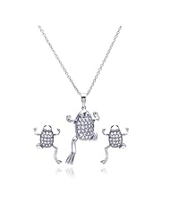 Nickel Free Sterling Silver Pendant & Earring Sets Climbing CZ Frog Set
