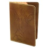 Handmade Genuine Leather Passport Cover - Fair Trade - Giraffe Print, Brown