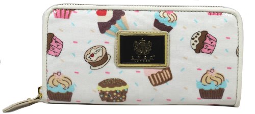 LYDC London Oilcloth Cupcakes Purse Zip Ladies Wallet Evening Bag- Beige