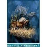 Moose Calls Blue Mink Plush Blanket Queen Size - Signature Collection