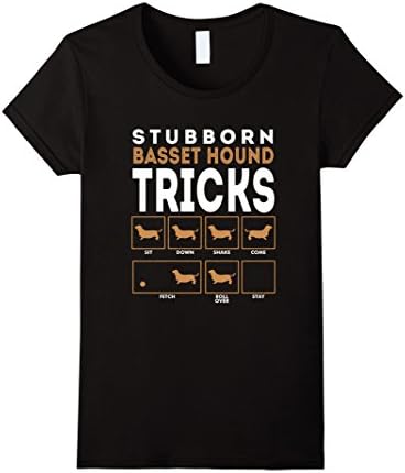 Women's Stubborn Basset Hound Dog Training Tricks Graphic T-Shirt Small Black