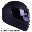 Matte Black Full Face Motorcycle Helmet DOT +2 Visor (Large)