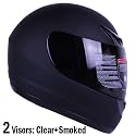 Matte Black Full Face Motorcycle Helmet DOT +2 Visor (Large)