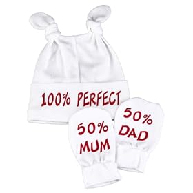 100% Perfect Knot Hat & 50% Mum And 50% Dad Scratch Mits Baby Set