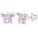 Rhodium Plated Pink Crystal Tiny Butterfly Screw Back Children Earrings