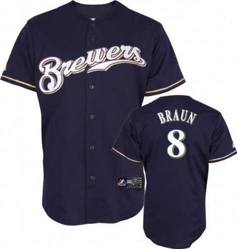 Majestic Milwaukee Brewers #8 Ryan Braun Navy Blue Replica Baseball Jersey