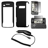 SMOOTH BACK Black Rubberized Snap-On Cover Hard Case Cell Phone Protector + LCD Screen Protector + Rapid Car Charger for LG enV Touch VX11000