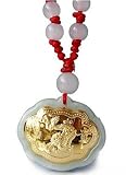 24K Gold Chinese Zodiac Dragon Genuine Jadeite Jade Pendant Necklace(With Certificate)-SN3342E