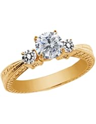1.20 Ct Round H/I and White Diamond 925 Yellow Gold Plated Silver 3-Stone Ring
