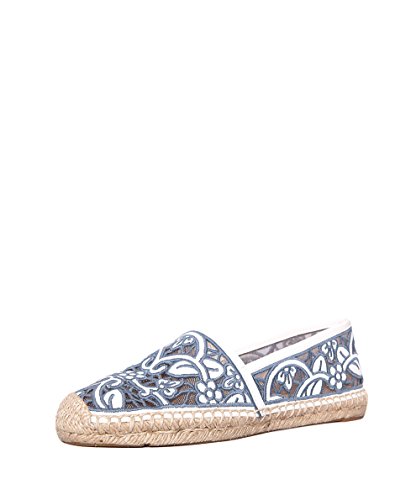 Tory Burch Women's Slip On Espadrille Flats - Lucia Lace (8.5, Ivory/Blue)