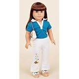 Blue Shirt with Embroidered White Pants. COMPLETE Outfit with Shoes. Fits 18" Dolls like American Girl®