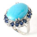 Sterling Silver / Platinum Turquoise, Sapphire & Diamond Ring