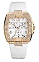 Guess Ladies "Prism Squared' rose gold plated stone set case white strap
