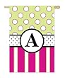 Monogram Peppy Pink & Green Polka Dot Double Sided Garden Size Flag