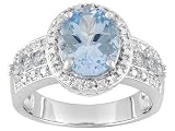 PLATINUM OVER STERLING SILVER 2.82CTW BLUE TOPAZ WITH DIAMOND ACCENT RING