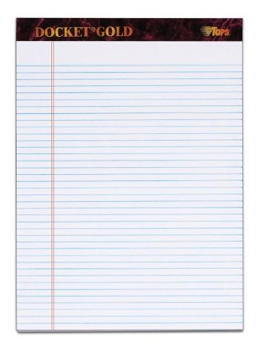 TOPS Docket Gold Pads, 8.5 x 11.75 Inch, Narrow Rule, 20 Pound Stock, 50 Sheets, 6-Pack, White (63942)