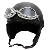 バイク用 ヘルメット ◎ ゴーグル付　ビンテージ ヘルメット　（ブラックレザー仕様）