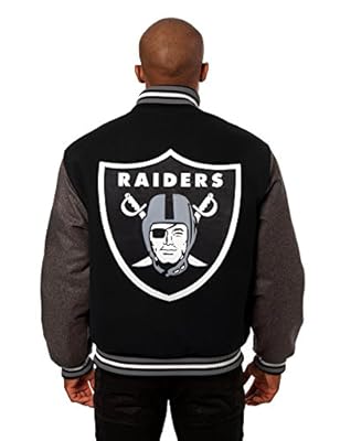 Oakland Raiders Men's Wool Jacket with Hand Crafted Leather Team Logos