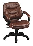 Deluxe Mid Back Executive Leather Chair with Pillow Top Seat and Back Padded Arms By Office Star