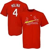 Men`s St. Louis Cardinals #4 Yadier Molina Name and Number Red Tee