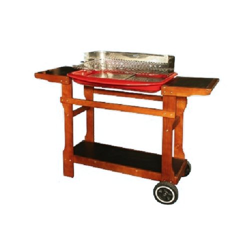 Barbecue charbon de bois ou de bois avec cadre en bois et en acier inoxydable