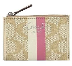 Coach Heritage Stripe Mini Skinny Coin Case with Key Chain Khaki Pink