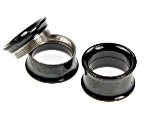 Childrens Toyshop  Jewelry : INTERNALLY THREADED FLESH TUNNEL BLACK PLUG 00g - Sold Individually