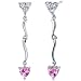 Brilliant Love 2.00 Carats Pink Sapphire Heart Shape Dangle Cubic Zirconia Earrings in Sterling Silver Rhodium Finish