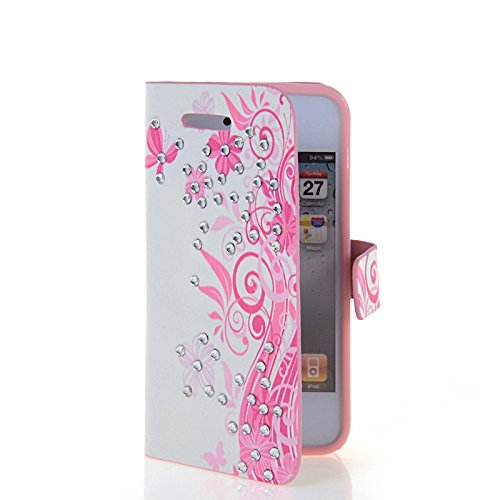 MOONCASE Flower Bling Series Flip Wallet Stand Pouch Leather Case Cover For Apple iPhone 4 4G 4S