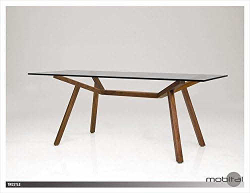 Mobital Trestle Dining Table Clear - Glass Solid American Walnut Base
