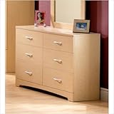 Natural Maple 6 Drawer Contemporary Triple Dresser
