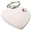 K9 Heart Identity Tag with Pink Rhinestone Gem, Silver Nickel