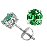 1.60 cttw Genuine Round Created Emerald Screw Back Earring Stud - 14kt White Gold
