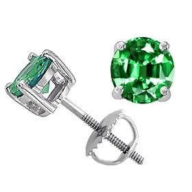 Buy 1.60 cttw Genuine Round Created Emerald Screw Back Earring Stud - 14kt White Gold by Finejewelers