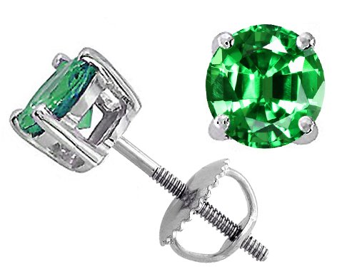 Buy 1.60 cttw Genuine Round Created Emerald Screw Back Earring Stud - 14kt White or Yellow Gold by Finejewelers