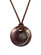 Necklace - N431 - Round Murano Style Glass ~ Brown, Silver, Copper and Mauve hung on Triple Strand Twisted Brown Satin / Silk Cord + 2" Extension Chain